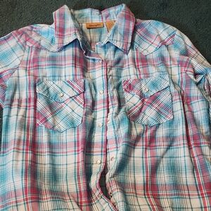 Wrangler Plaid Button-Down Shirt in Red, Blue & White